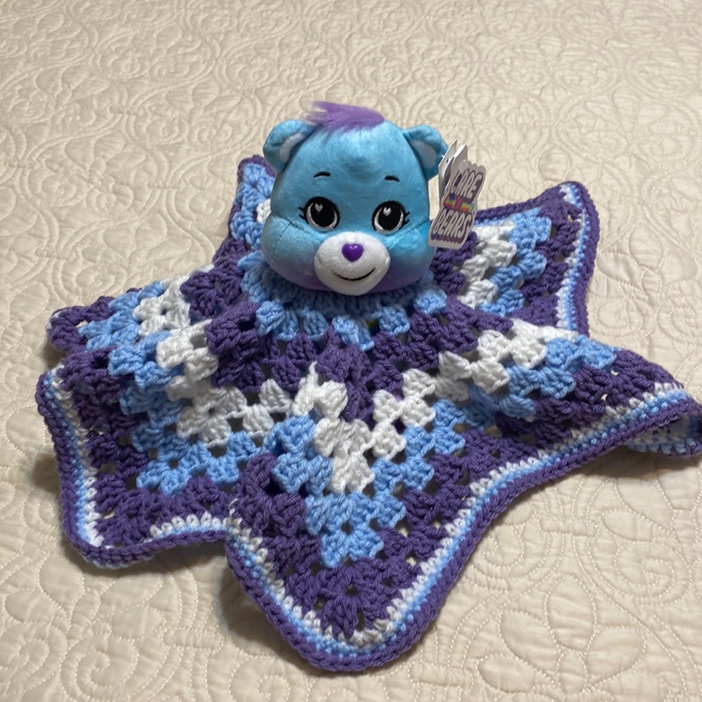 Care Bears Dream Bright Bear with hand crocheted lovey NWT